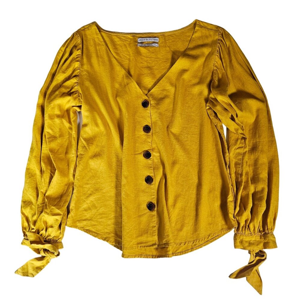 Urban Outfitters Mustard Yellow Button-Front V-Neck Blouse